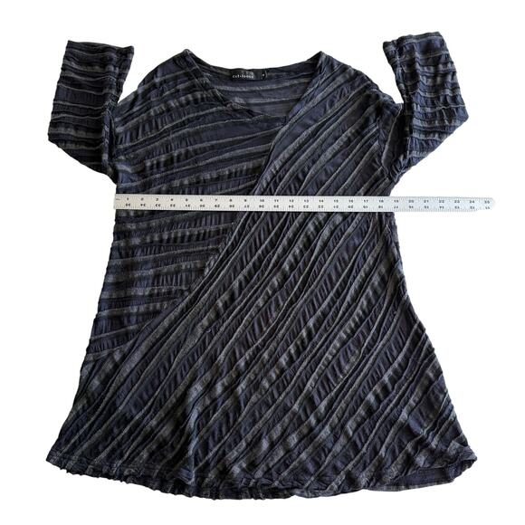 Cut Loose USA Made Lagenlook Mesh Ribbon Tunic 3/4 Sleeve Gray Blue Top M - Picture 6 of 8